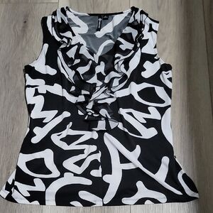 Black and White Ruffle Sleeveless Top